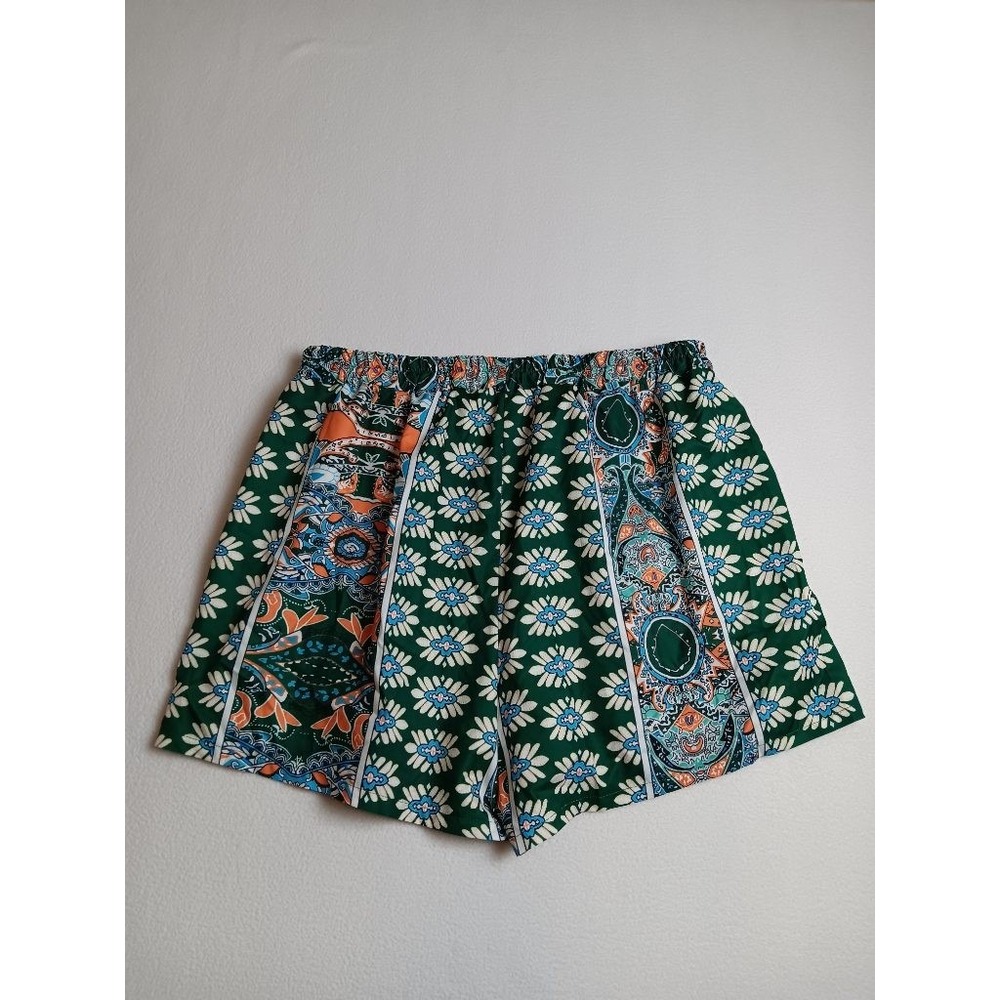 SHEIN Curve Womens 2XL Green Boho Paisley Floral Print Elastic Waist Shorts